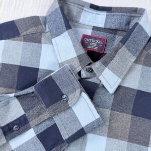 UNTUCKit Flannel Shirt Mens Large Blue Slim Fit Buffalo Plaid Cotton Button Down